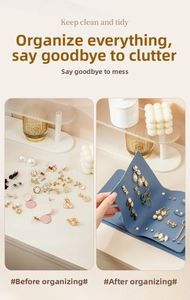 Detail of light blue leather earring organizer book with multiple pages for storage