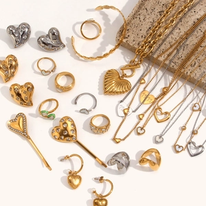 Stainless Steel 18K Gold Plated Heart Zirconia Necklace Set 11:11 Angel Number Pendant Jewelry Retro Shell Heart Chain Accessories For Women