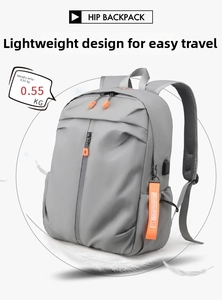 Waterproof grey commuter backpack with side USB port, weighing only 0.55KG for travel