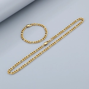 Golden Figaro 3:1 link chain jewelry set with necklace and bracelet in stainless steel