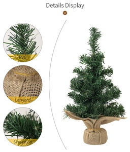 Detail display of a 30cm mini Christmas tree with PVC needles and burlap-wrapped base