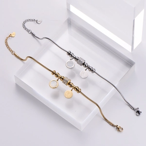 Bracelets chaîne serpent en acier inoxydable doré et argenté avec pendentif pièce