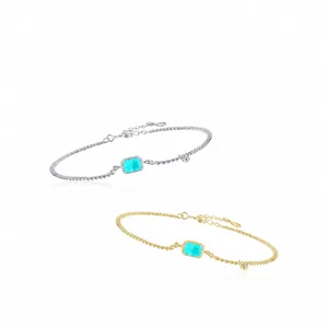 Pulseras de plata S925 con turmalina paraiba rectangular en acabados dorado y plateado