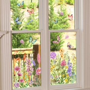 Colorful floral and butterfly electrostatic window film for home glass decoration