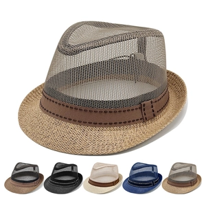 Fedora Hat Paper Straw Breathable Mesh Crown Sun Protection Summer Beach Outdoor Travel Vintage Style Unisex