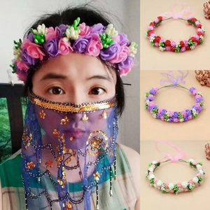 Floral Blumenkranz Stirnband Und Armband Verstellbar Künstliche PE Schaum Rose Für Hochzeit Fotografie Urlaub Böhmisch