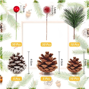 Detailed size specifications for Christmas berries, pine cones and needles set