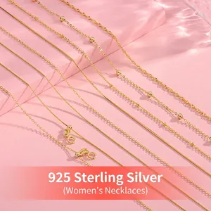 Collection of elegant S925 sterling silver gold plated necklaces in various chain styles
