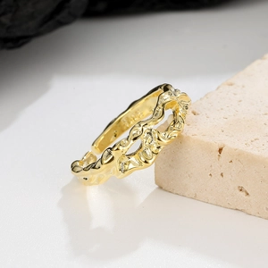 Macro view of lava texture 925 silver ring on stone showing the hallmark engraving