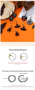 Detalle macro de pendientes de Halloween con dijes de fantasma y calabaza en agujas de plata S925