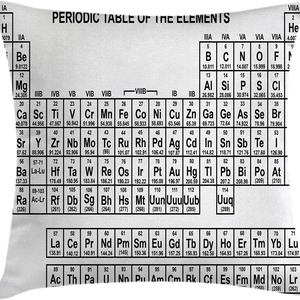Black and white periodic table element printed cushion cover for science decor