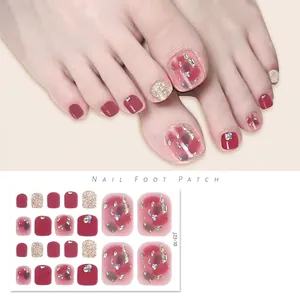 Waterproof glitter gel toenail stickers in burgundy and champagne gold crystal finish
