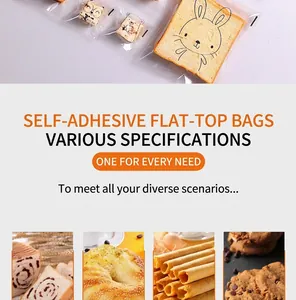 Detail of transparent self-adhesive bread bags with cute rabbit and bear cartoon prints