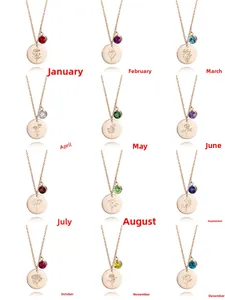 Collection of rose gold birthstone necklaces with floral pendants for all 12 months
