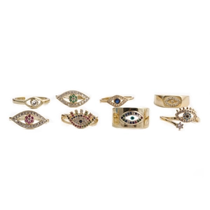 Evil Eye Open Ring Copper Micro Inset Zircon Adjustable Turkish Style Vintage Jewelry For Women