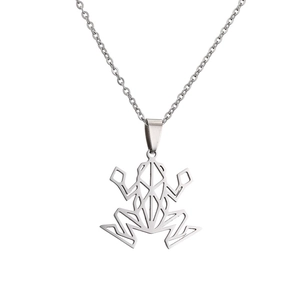 Collier minimaliste en acier inoxydable argenté avec pendentif grenouille évidé style origami