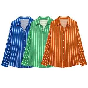 Femme Chemise À Rayures Manches Longues Polyester Rayure Verticale Coupe Ample Boutonnée Col Revers Blouse Mode