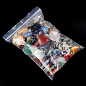 Assorted 20mm heart-shaped natural crystal and agate stone pendants with metal bails