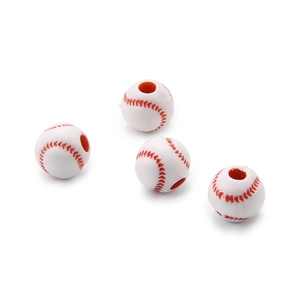 50 pack of white acrylic baseball beads with red stitching for DIY jewelry making
