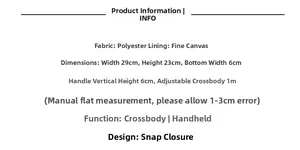 Detailed size specifications for the floral canvas tote showing 29x23x6cm dimensions