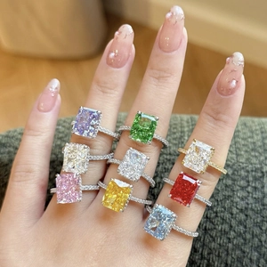 Radiant Cut Gemstone Ring 925 Sterling Silver Emerald Cut Sparkling Zircon Pave Band Luxury Elegant Jewelry For Women