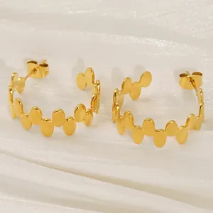 Boucles d'oreilles créoles C en acier inoxydable doré 18k avec ovales irréguliers