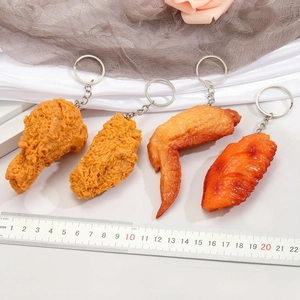 Realistic fried chicken leg and orleans wing keychains with measuring ruler display