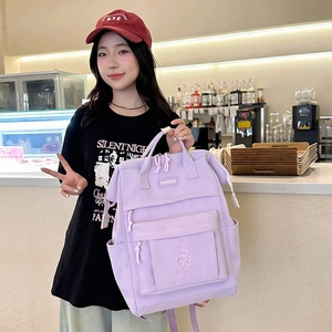 Backpack Nylon Large Capacity Japanese College Style School Bag For Teen Girls With Bear Embroidery Fashion Casual