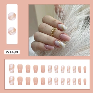 Set mit 24 rosa Ballerina-Kunstnägeln mit goldenem Glitzer-Marmor-Streifendesign