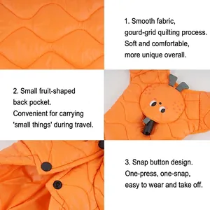 Orange waterproof dog winter coat with fruit pocket and quilted patterns