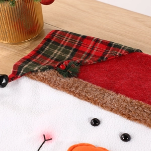 Christmas snowman themed chair cover made of red fabric and plaid cotton for holiday decor