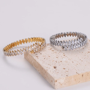 Luxury stainless steel bracelets with marquise-cut zircon in gold and silver finishes