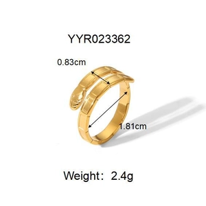 Detail of golden snake ring showing scale texture and precise size measurements