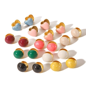 Colorful enamel heart and sphere earrings in 18K gold plated stainless steel
