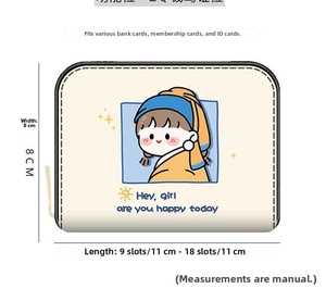 Detailed size chart of the cream cartoon card holder with dimensions 11cm by 8cm