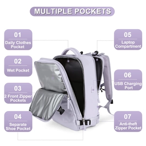Detail showing multiple pockets including wet pocket, shoe compartment and USB port