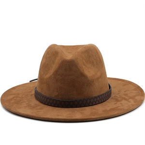 Wide Brim Fedora Hat Suede Felt Sun Protection Western Cowboy Style For Men Women With Braided Leather Band
