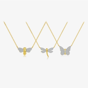 925 Sterling Silver Butterfly Bee Dragonfly Pendant Necklace For Women Pave Rhinestone Animal Insect Gold Silver Chain Jewelry