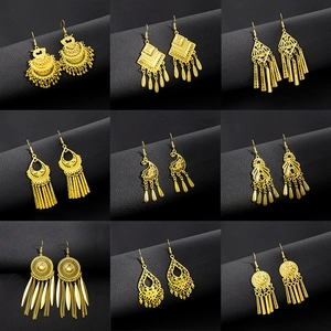 Ethnic Hollow Out Dangle Earrings Alloy Tassel Bohemian Vintage Jewelry For Women Gold Color