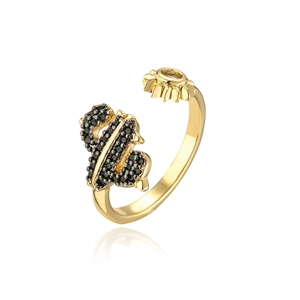Vintage 18K gold plated copper ring featuring micro-set black cubic zirconia crystals