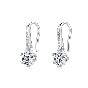 Classic S925 sterling silver snowflake moissanite stud earrings with six-prong setting