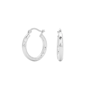 Macro view of S925 sterling silver stamp on the twisted hollow tube hoop earrings