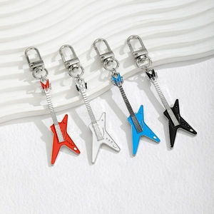 Alloy Enamel Guitar Keychain Mini Electric Guitar Pendant Colorful Musical Instrument Bag Charm For Women Trendy Key Ring