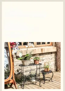 Details von Vintage Eisen Blumenständer mit europäischen Ornamenten für Garten und Balkon