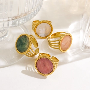 French vintage style set of gold multi-layer open rings with colorful natural stones