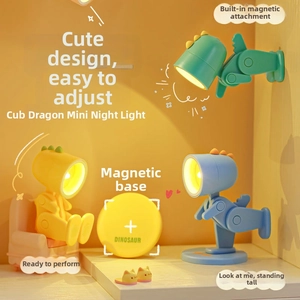 Mini dinosaur night light with magnetic base and adjustable joints for versatile positioning