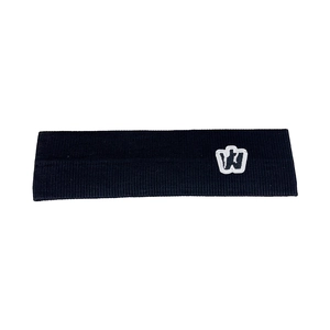 Slim black sports headband with white embroidered W logo for running and fitness