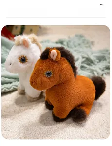 Detailed view of soft plush horse toys with sunflower embroidery eyes on a cozy rug