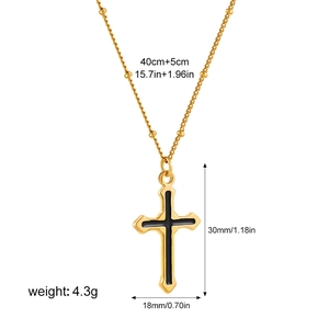 Gothic 18K gold cross necklace with black enamel inlay and satellite chain measuring 45cm