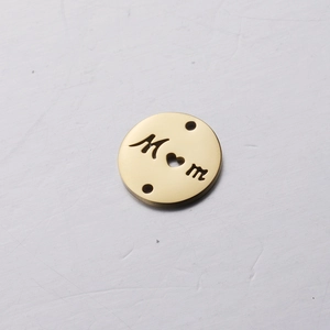 Gold stainless steel round charm with hollow MOM lettering and heart for DIY jewelry